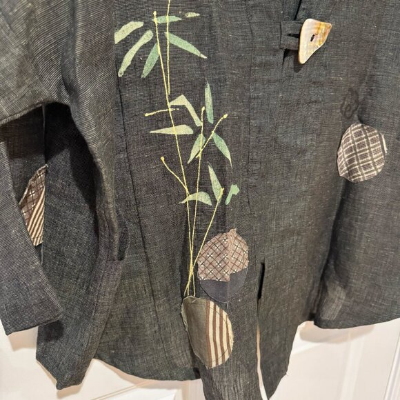 Odile Linen Hand Painted Patchwork Jacket Top - Size Small / Medium - Picture 6 of 8